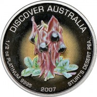 DISCOVER AUSTRALIA. 1/2 OZ PLATINUM 9995 2007 STURT'S DESERT PEA.