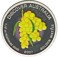 Platinum coin Australia KM# 999 DISCOVER AUSTRALIA. 1/2 OZ PLATINUM 9995 2007. GOLDEN WATTLE.