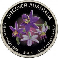 Platinum coin Australia KM# 1167 DISCOVER AUSTRALIA. 1/2 OZ PLATINUM 9995 2008. BLACK-ANTHER FLAX-LILY.