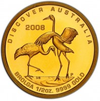 DISCOVER AUSTRALIA. SB P. 2008. BROLGA 1/2 OZ. 9999 GOLD.