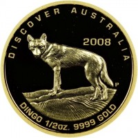 Gold coin Australia KM# 1199 DISCOVER AUSTRALIA. SB P. 2008. DINGO 1/2 OZ. 9999 GOLD.