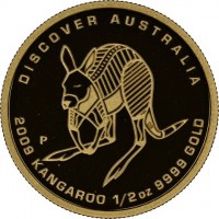 DISCOVER AUSTRALIA. P DB. 2009 KANGAROO 1/2oz 9999 GOLD.