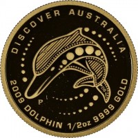 DISCOVER AUSTRALIA. P DB. 2009 DOLPHIN 1/2oz 9999 GOLD.