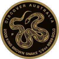 DISCOVER AUSTRALIA. P DB. 2009 KING BROWN SNAKE 1/2oz 9999 GOLD.