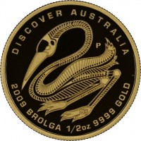 DISCOVER AUSTRALIA. P DB. 2009 BROLGA 1/2oz 9999 GOLD.