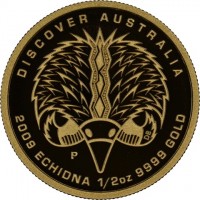 Gold coin Australia KM# 1231 DISCOVER AUSTRALIA. P DB. 2009 ECHIDNA 1/2oz 9999 GOLD.