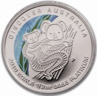 Platinum coin Australia KM# 1404 DISCOVER AUSTRALIA. P. DB. 2010 KOALA 1/2 OZ 9995 PLATINUM.