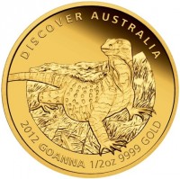 DISCOVER AUSTRALIA. 2012 GOANNA 1/2oz 9999 GOLD. P. AH.