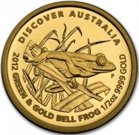 Gold coin Australia KM# 1726 DISCOVER AUSTRALIA. 2012 GREEN & GOLD BELL FROG 1/2oz 9999 GOLD. P. WR.