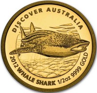 DISCOVER AUSTRALIA. 2012 WHALE SHARK 1/2oz 9999 GOLD. P. TV.