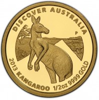 DISCOVER AUSTRALIA. P IJ. 2013 KANGAROO 1/2oz 9999 GOLD.