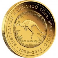 THE AUSTRALIAN NUGGET 1/2 OZ. 9999 GOLD. P25. RED KANGAROO. 1989-2014.
