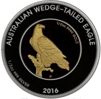 Bi-Metallic center - silver ring) coin Australia KM# 2222 AUSTRALIAN WEDGE-TAILED EAGLE. 1/2oz 9999 GOLD. JM P. 1/2oz 999 SILVER. 2016.