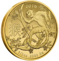 Gold coin Australia 2016. AB. 猴. 1/2 oz9999 Au.