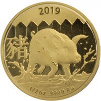 2019. 猪. 1/2 oz9999 Au.