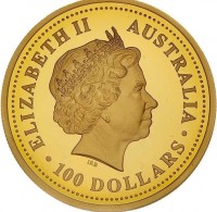 Gold coin Australia KM# 635 ELIZABETH II. AUSTRALIA 2002. IRB. 100 DOLLARS.
