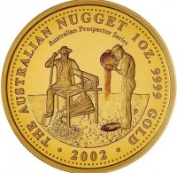 Gold coin Australia KM# 635 THE AUSTRALIAN NUGGET 1 OZ. 9999 GOLD. 2002. P.