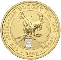 THE AUSTRALIAN NUGGET 1 OZ. 9999 GOLD. 2002. P. MG.