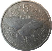 reverse of 5 Francs (1952) coin with KM# 4 from New Caledonia. Inscription: 5 FRANCS NOUVELLE CALEDONIE