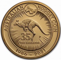 AUSTRALIAN NUGGET COIN. 35 P. RED KANGAROO. 1986-2021.