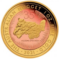 THE AUSTRALIAN NUGGET 1 OZ. FINE GOLD. 35. WELCOME STRANGER 1869. P. 2021. SD.