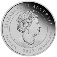 ELIZABETH II AUSTRALIA. JC. 1oz 9999 Pt 2022 100 DOLLARS.