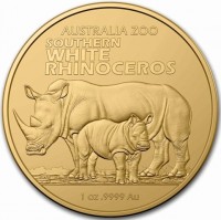 AUSTRALIAN ZOO. SOUTHERN. WHITE. RHINOCEROS. 1 oz9999 Au.