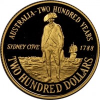 Gold coin Australia KM# 115 AUSTRALIA - TWO HUNDRED YEARS. SYDNEY COVE 1788. HH. TWO HUNDRED DOLLARS.