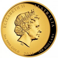 ELIZABETH II AUSTRALIA. IRB. 2oz 9999 GOLD 2015 200 DOLLAR.