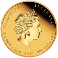 ELIZABETH II AUSTRALIA. IRB. 2OZ 9999 GOLD 2017 200 DOLLARS.
