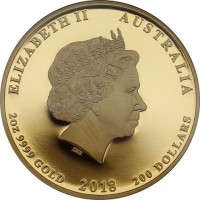 Gold coin Australia KM# 2877 ELIZABETH II AUSTRALIA. IRB. 2OZ 9999 GOLD 2018 200 DOLLARS.