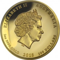 ELIZABETH II AUSTRALIA. IRB. 2OZ 9999 GOLD 2018 200 DOLLARS.