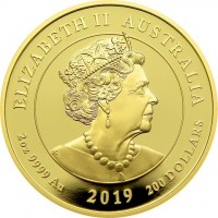 ELIZABETH II AUSTRALIA. IRB. 2OZ 9999 GOLD 2019 200 DOLLARS.