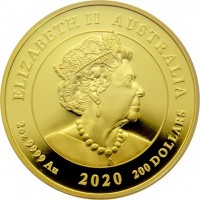 Gold coin Australia KM# 4016 ELIZABETH II AUSTRALIA. IRB. 2OZ 9999 GOLD 2020 200 DOLLARS.