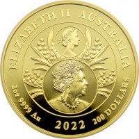 Gold coin Australia KM# 4446 ELIZABETH II AUSTRALIA. JC. 2oz 9999 Au 2022. 200 DOLLARS.