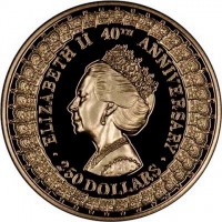 Gold coin Australia KM# 207 ELIZABETH II. 40TH ANNIVERSARY. 250 DOLLARS.