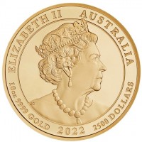 Gold coin Australia KM# 4455 ELIZABETH II AUSTRALIA. JC. 10oz 9999 GOLD 2022 2500 DOLLARS.
