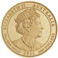 Gold coin Australia KM# 4252 ELIZABETH II AUSTRALIA. JC. 10oz 9999 GOLD 2021 2000 DOLLARS.