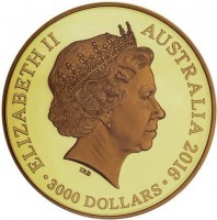 Gold coin Australia KM# 3331 ELIZABETH II. IRB. AUSTRALIA 2016. 3000 DOLLARS.