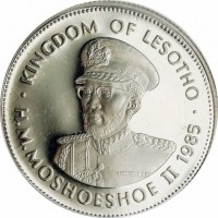 Silver coin Lesotho KM# 46 KINGDOM OF LESOTHO. H.M. KING MOSHOESHOE II 1985.