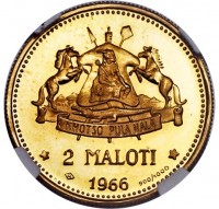 Gold coin Lesotho KM# Pn6 KHOTSO PULA NALA. 2 MALOTI. 1966 900/1000.