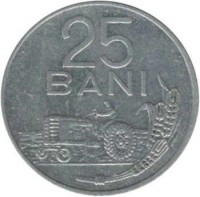 reverse of 25 Bani (1982) coin with KM# 94a from Romania. Inscription: 25 BANI