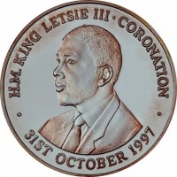 Silver coin Lesotho H.M. KING LETSIE III. CORONATION. 31ST OCTOBER 1997
