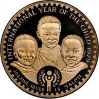 INTERNATIONAL YEAR OF THE CHILD 1979. 1 OZ. FINE SILVER 15 MALOTI.