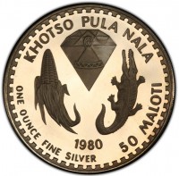 Copper-Nickel coin Lesotho KM# Pn16 KHOTSO PULA NALA. 1980. ONE OUNCE FINE SILVER 50 MALOTI.