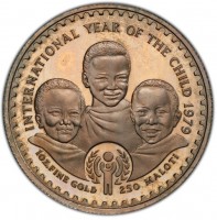 INTERNATIONAL YEAR OF THE CHILD 1979. 1 OZ. FINE GOLD 250 MALOTI.