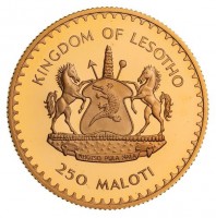 Gold coin Lesotho KM# 31 KINGDOM OF LESOTHO. KHOTSO PULA NALA. 30 MALOTI.