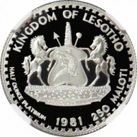 Platinum coin Lesotho KM# 36a KINGDOM OF LESOTHO. KHOTSO PULA NALA. HALF OUNCE PLATINUM 1981 250 MALOTI.