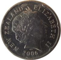 obverse of 20 Cents - Elizabeth II - 4'th Portrait (2006 - 2014) coin with KM# 118a from New Zealand. Inscription: NEW ZEALAND ELIZABETH II 2006 IRB