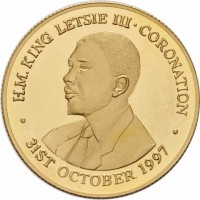 Gold coin Lesotho KM# 72 H.M. KING LETSIE III. CORONATION. 31ST OCTOBER 1997